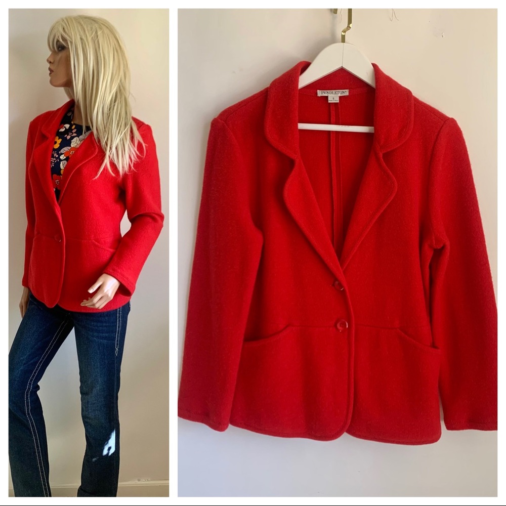 Pendleton Lambs Wool Red Blazer Sweater - image 1